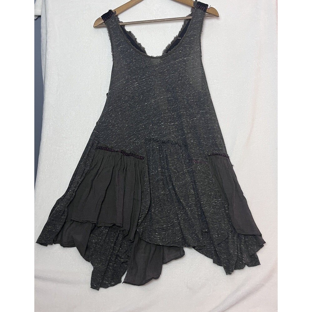 Free People Dress Gray Floral Embroidered Boho Fairycore Asymmetrical Hem Tunic